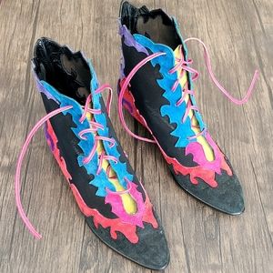 RARE Beverly Feldman 80s Vintage Booties Multicolor 6.5 M